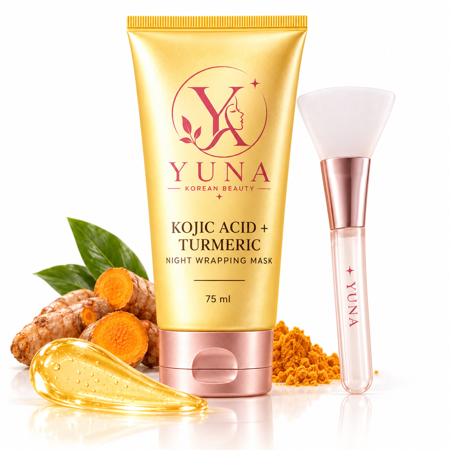 YUNA Kojic Acid Turmeric Night Wrapping Mask and brush