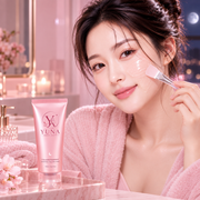 Woman applying YUNA Collagen Night Wrapping Mask at night