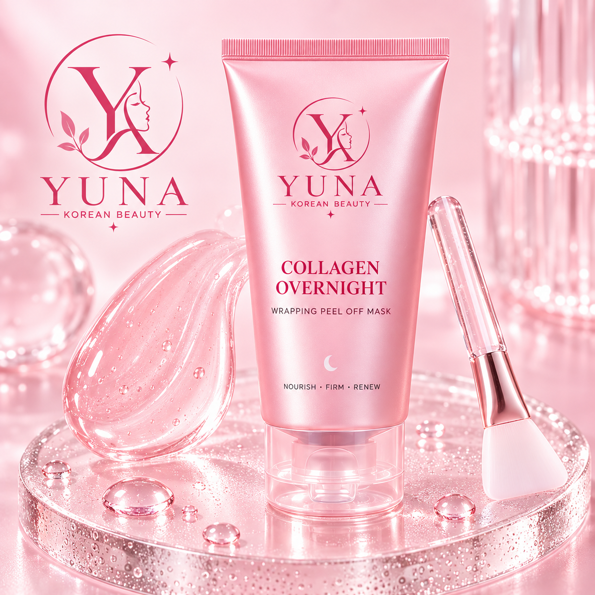 YUNA collagen overnight mask with gel texture and applicator